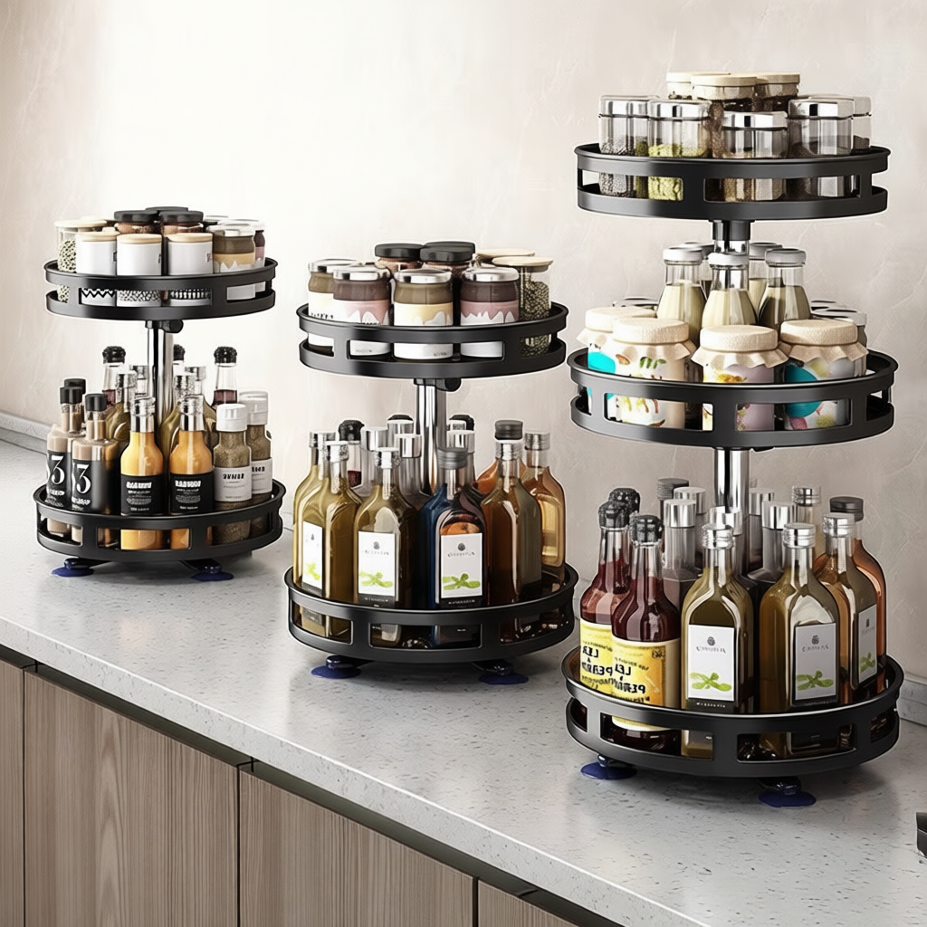360° Rotatable Kitchen Rack Spice Rak Condiment Rack Stainless Steel ...