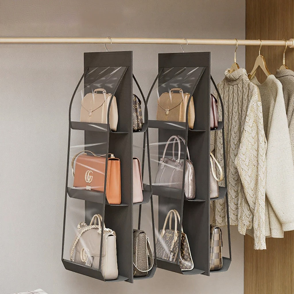 6/8 Pockets Handbag Storage Hanging Wardrobe Organizer Bag Closet Purse ...