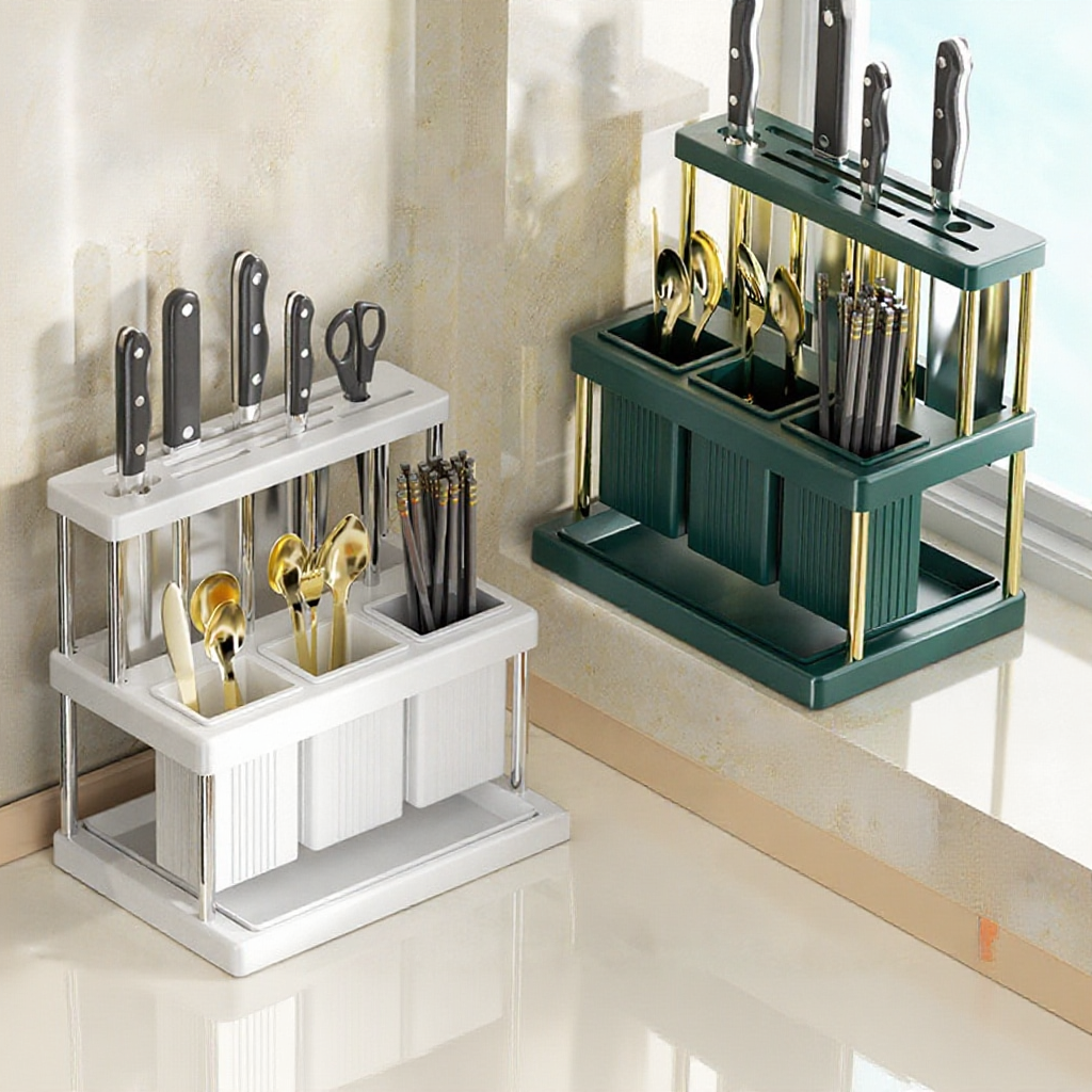 Kitchen Cutlery Rack with Stainless Steel Holder for Efficient Storage ...
