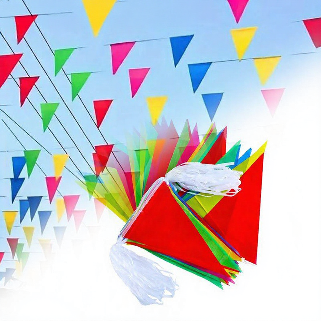 100m / 150pcs Rainbow String Flags / Colour Triangle Flag / Party ...
