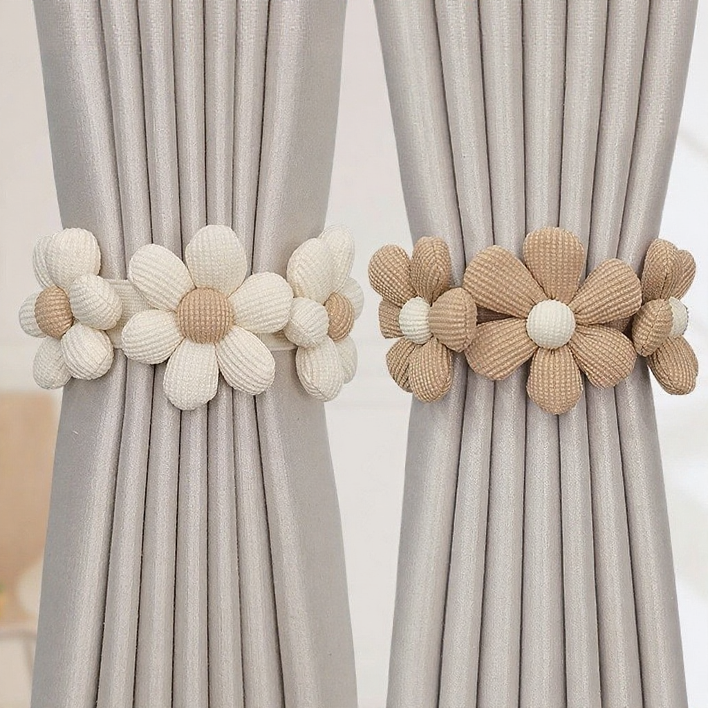 Cute Flower Curtain Tiebacks, Snap Design with Elastic Band, Drapery ...