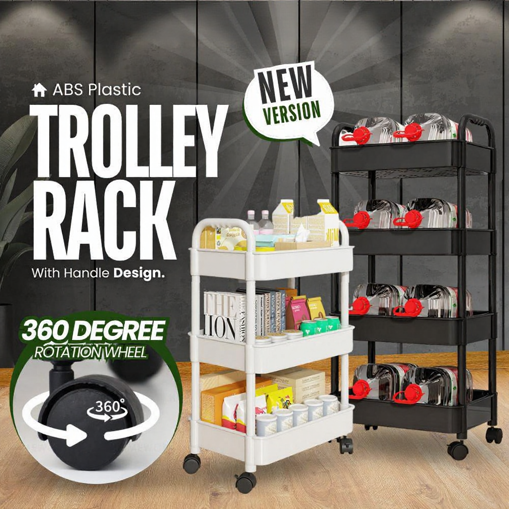 3/4/5 Tier Rolling Trolley Storage Rack – Multipurpose Basket Organizer ...