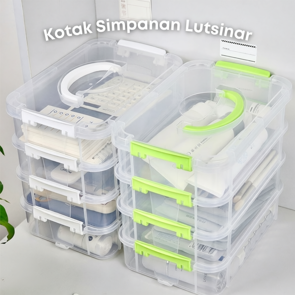 4 Layers Container Transparent Stacking Storage Box Stationery ...