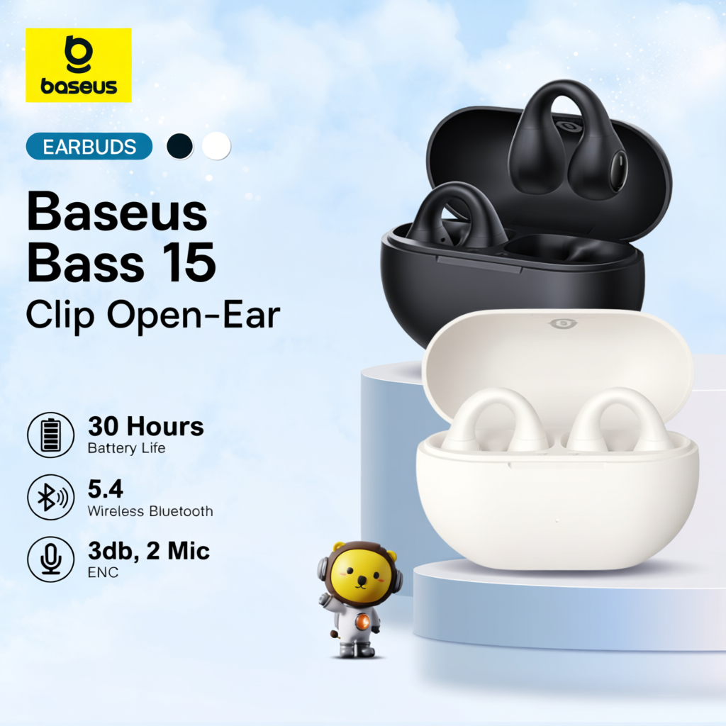 Baseus Bass 15 Clip Open-Ear TWS Earbuds Wireless Bluetooth 5.4 ENC 30Hrs 4.6g