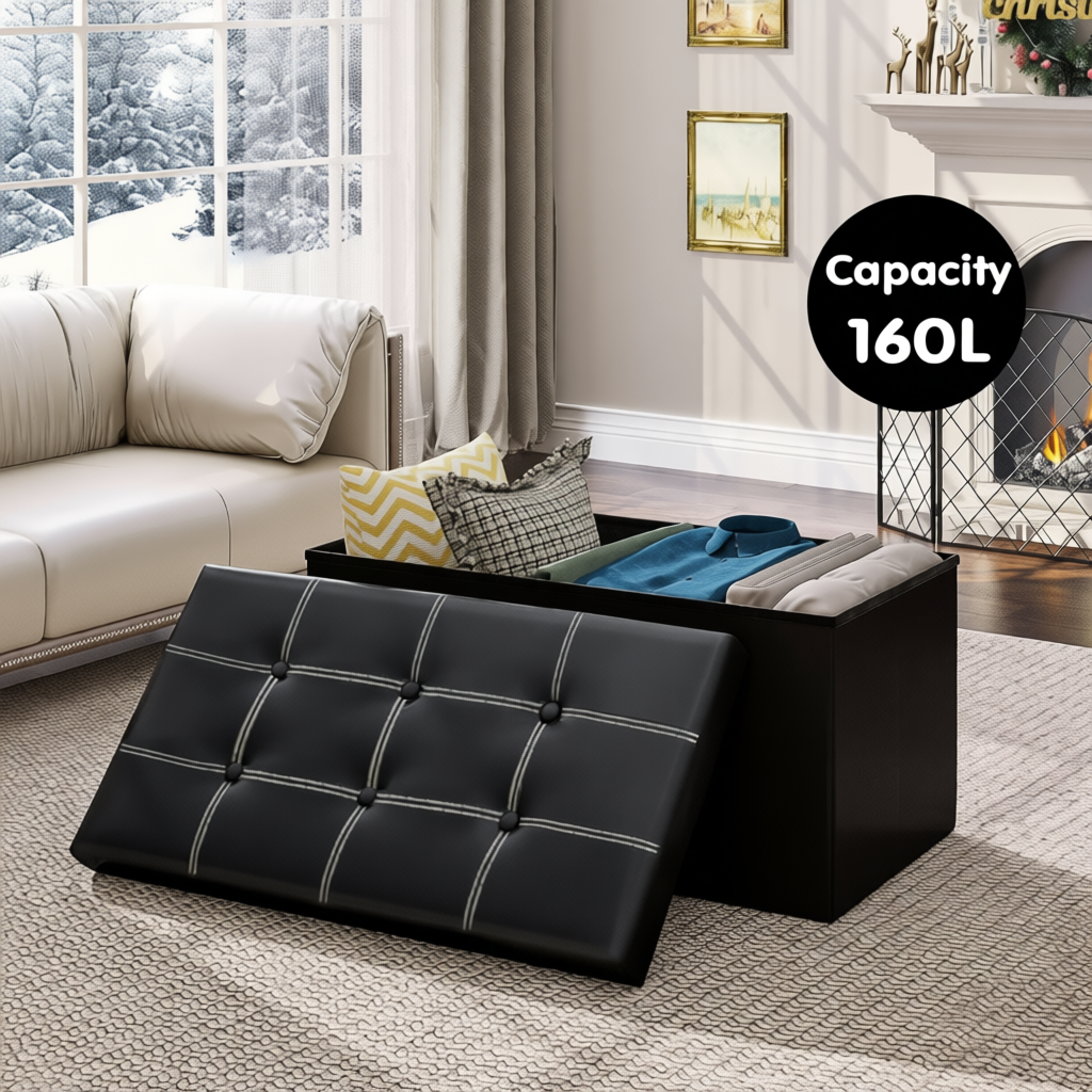 110L/160L Large Capacity Storage Bench Foldable Storage Stool Storage ...