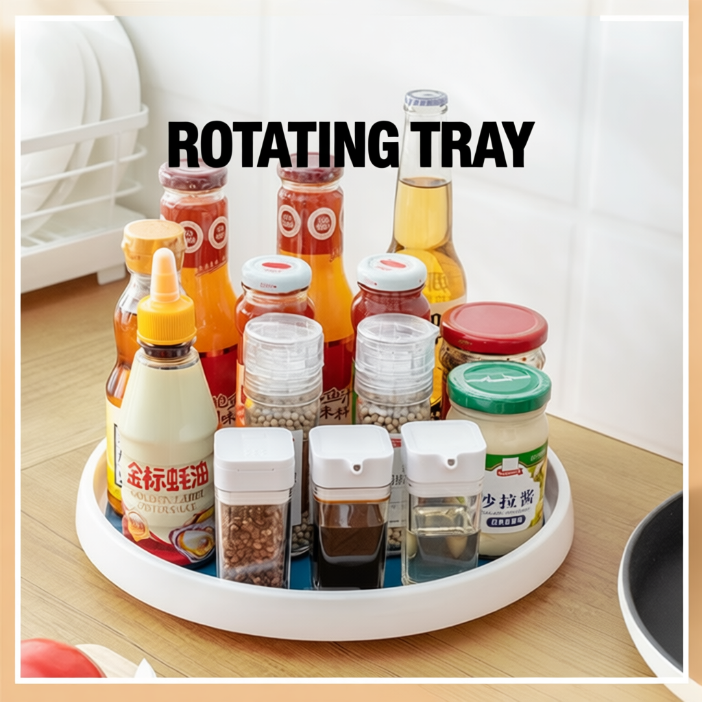 READY STOCK 360° Rotating Spice Rack Turntable Rotating Storage Tray ...
