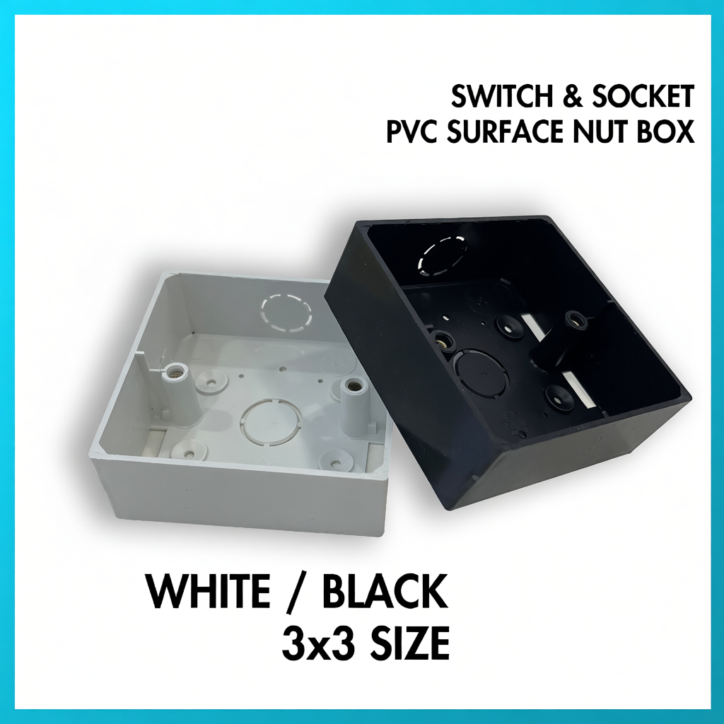 [WHITE / BLACK] 3x3 Single Surface PVC Nut Box Switch Socket Back Cover ...