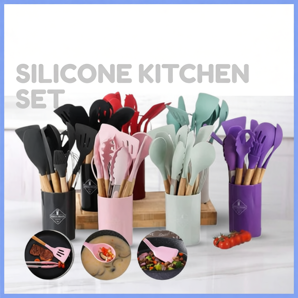 12 In 1 Kitchen Cookware Thick Silicone Spatula Set Sudip Tahan Panas ...