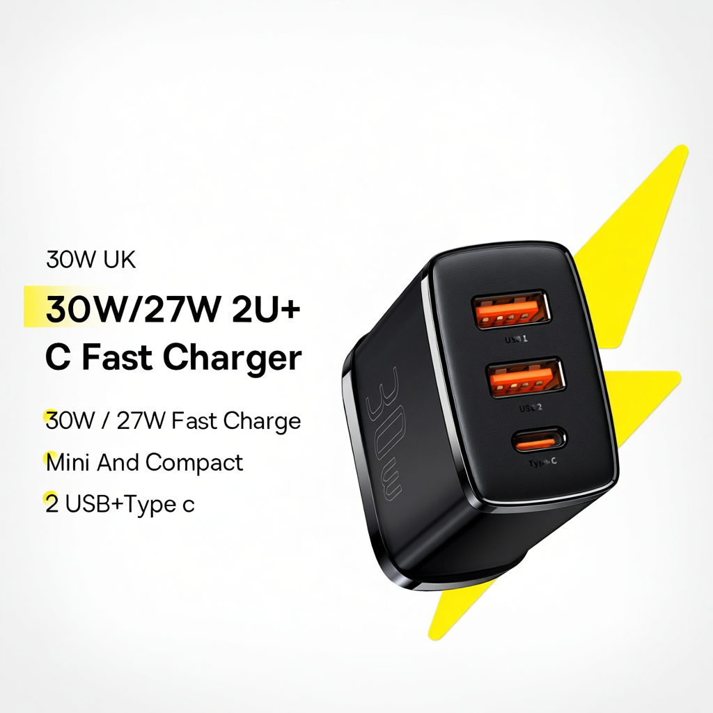Baseus 30W PD Fast Charging 2USB Type C Charger Compatible For iPhone /Huawei /Xiaomi