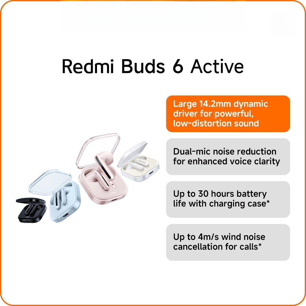 Redmi Buds 6 Active Dual-mic noise reduction/Up to 30 hours battery life*/TWS earphone