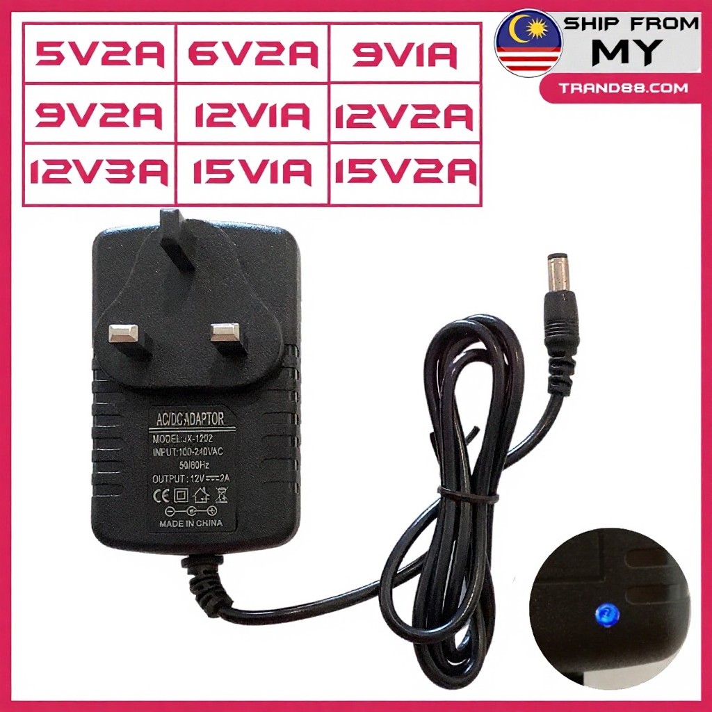 AC TO DC ADAPTER 12V1A 12V2A 12V3A 9V1A 9V2A 5V2A 6V2A 15V1A 15V2A UK ...