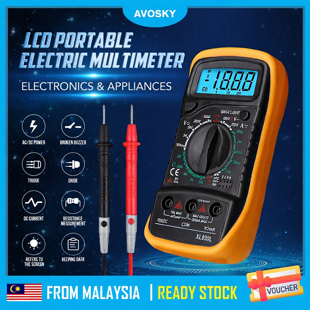 AVOSKY NEW Digital Multimeter LCD Volt Meter Ammeter Voltmeter Amps ...