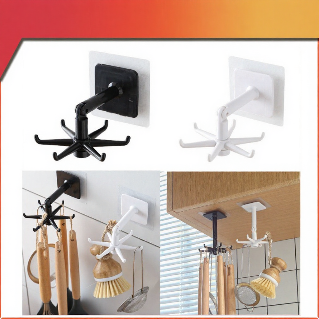 360° Rotation Foldable Kitchen Hook Foldable 6 Claw Wall Mount Kitchen ...