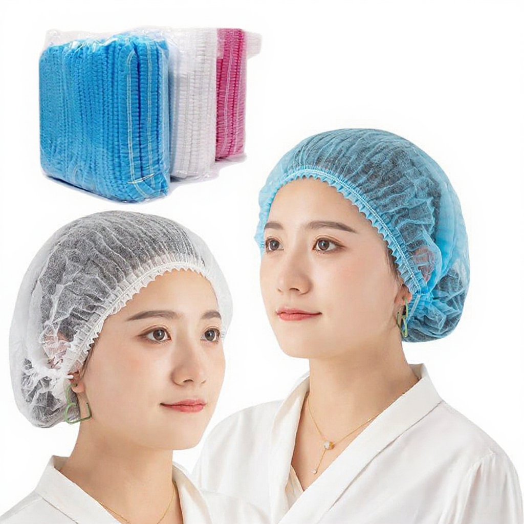 100 Pcs Penutup Kepala Disposable Double Ribs Hair Head Cover Cap Net ...