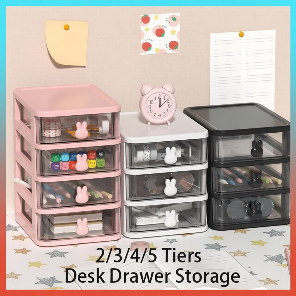 Mini Drawer Desktop Storage Box Desk Organizer 2/3/4/5 Tier Transparent ...