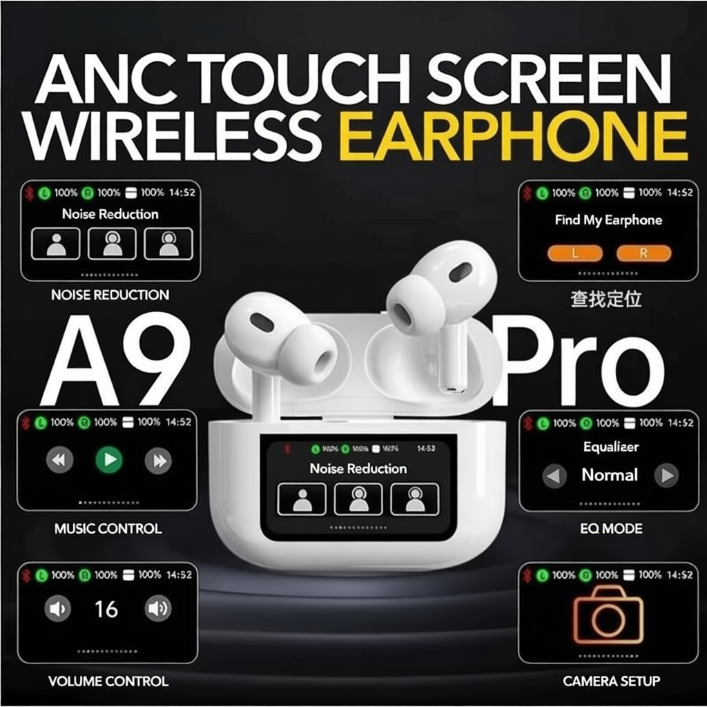 A9 Pro Wireless Bluetooth 5.4 Earbuds | ANC Noise-Canceling Headphones with Microphone & LED Indicator