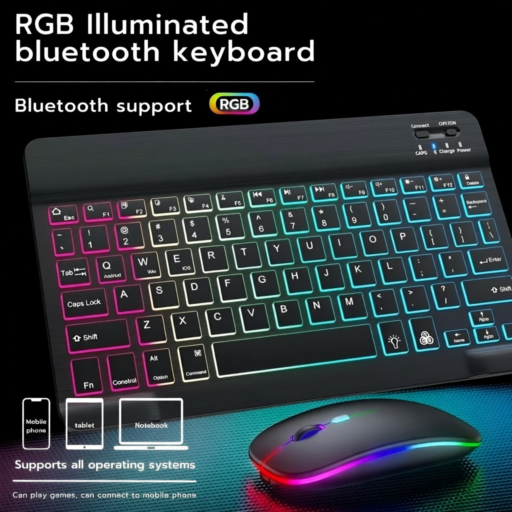 RGB Backlit Wireless Bluetooth Keyboard and Mouse with light LED for ...
