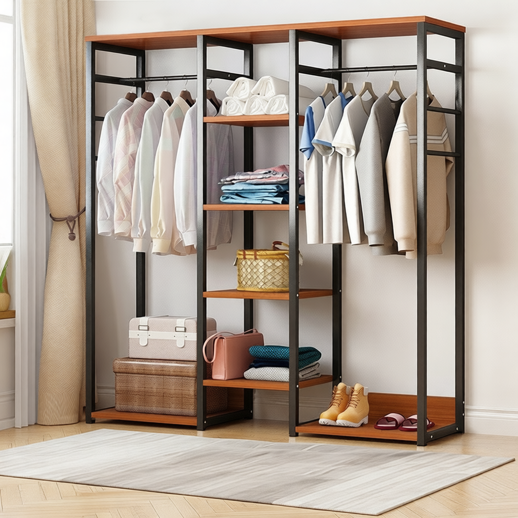 Coat cabinet multi-purpose wrought iron wardrobe rack clothing storage ...