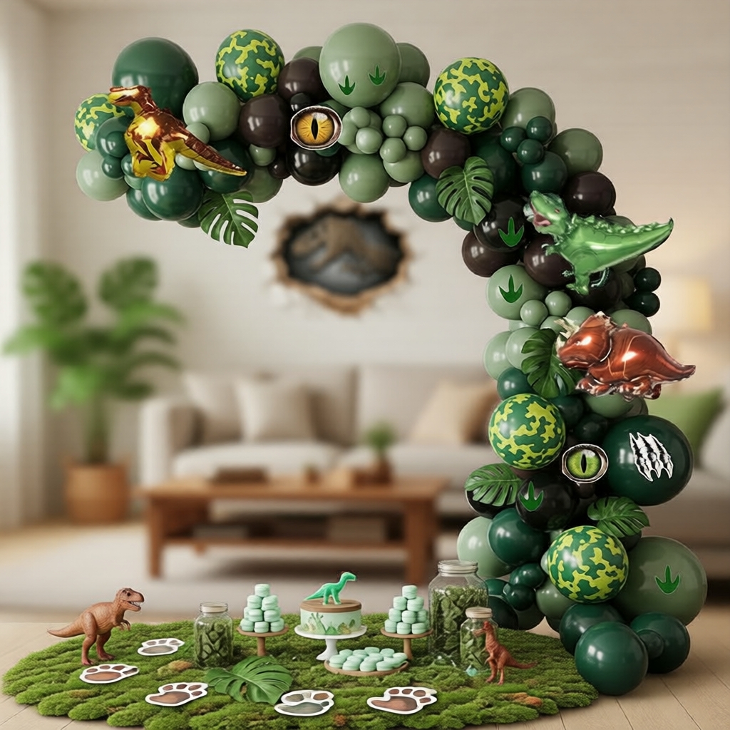 Kids Jungle Safari Dino ROAR Birthday Decor with Green Brown Camouflage ...