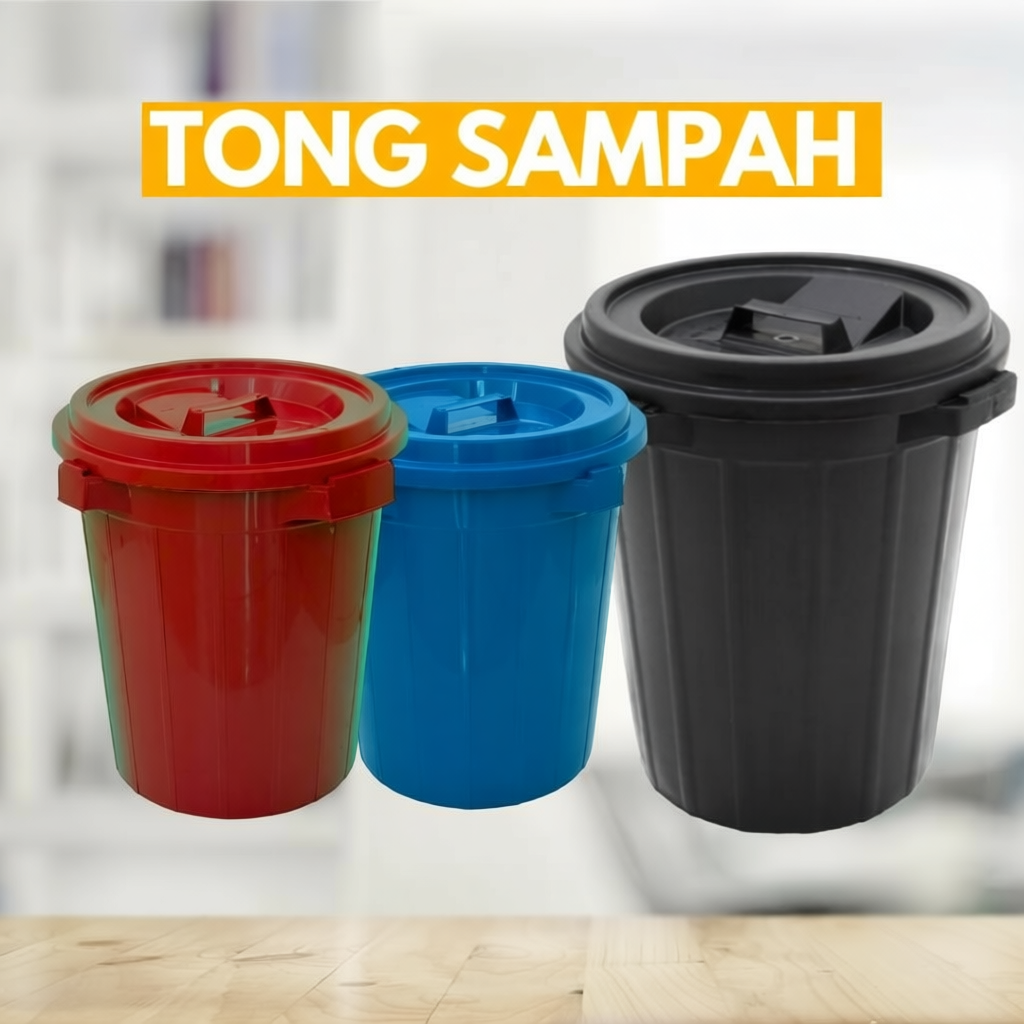 12 Gallon Tong Sampah 8 Gallon Plastic Garbage Dustbin with cover Baldi ...