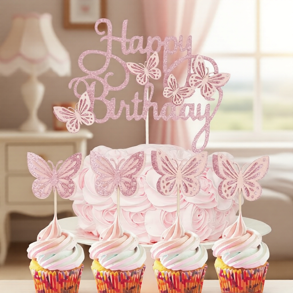 13-Pack 3D Glitter Butterfly Cake Toppers, Double-Layer Gold, Firefly ...