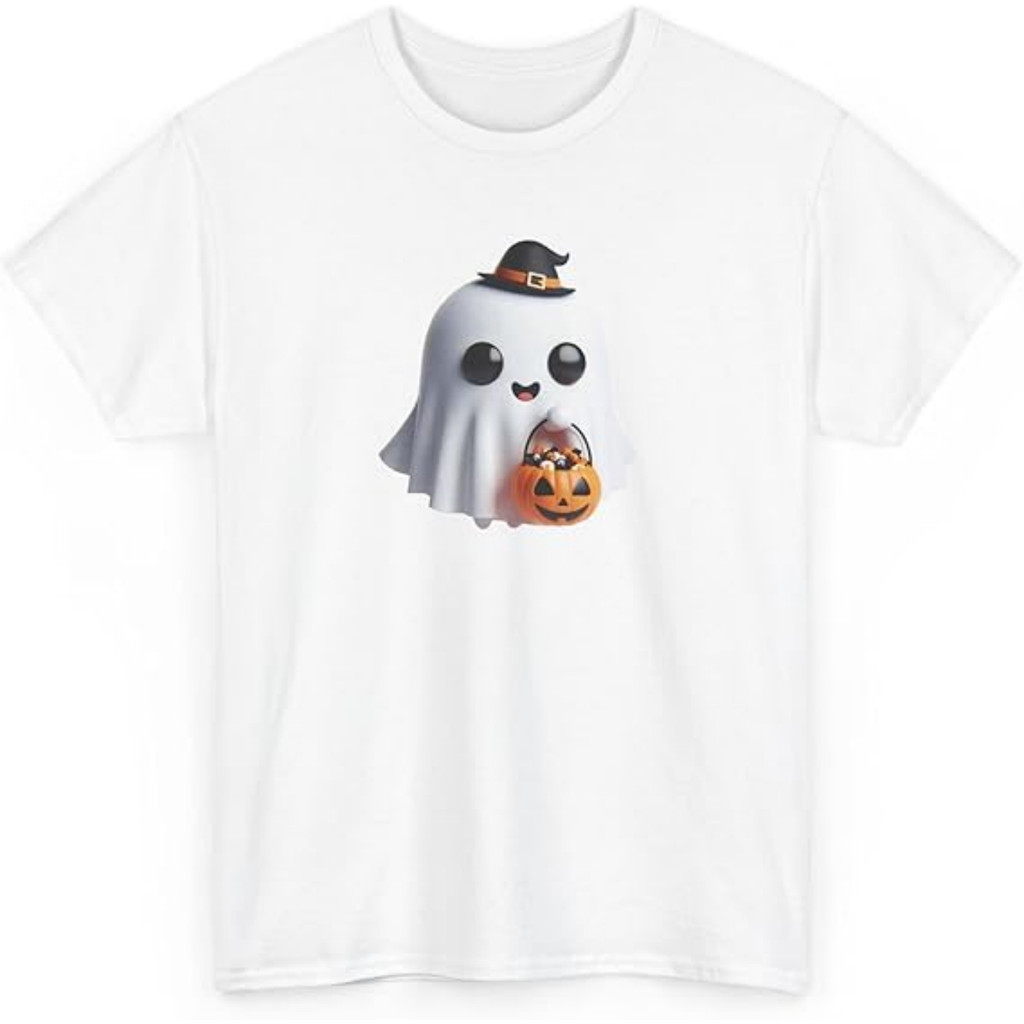 Cute Ghost With Witch Hat And Pumpkin Basket Design - Halloween ...