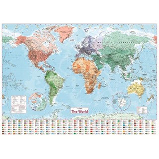World Map Wall Sticker Large Map of The World Poster with Country Flags ...