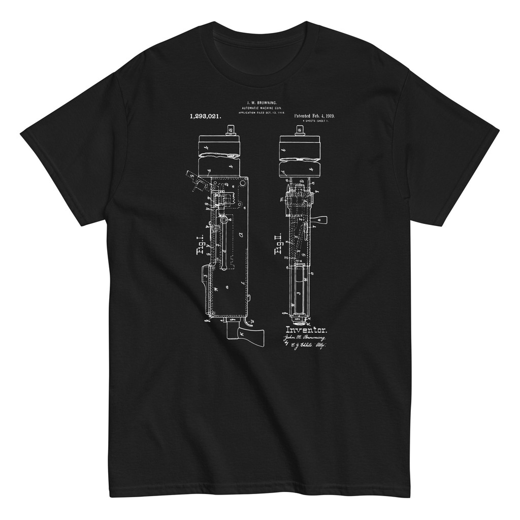 1919 Automatic Machine Gun Patent Vintage Firearm Blueprint T-Shirt ...