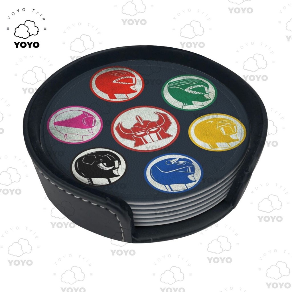(6pcs)Power Ranger Leather Coasters Cute Cartoon Coffee Coasters Free ...