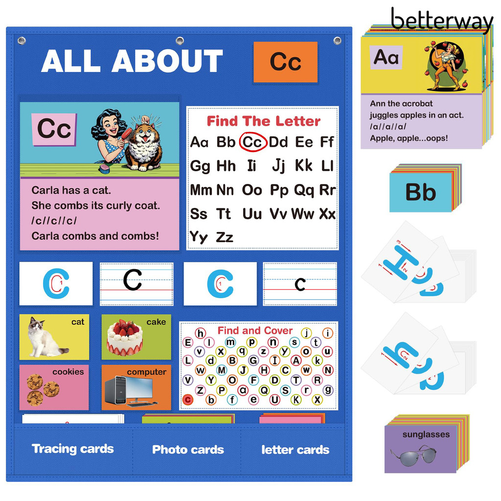 Betterway Alphabet Learning Pocket Chart Toddlers 1-3 ABC 26 Letters ...