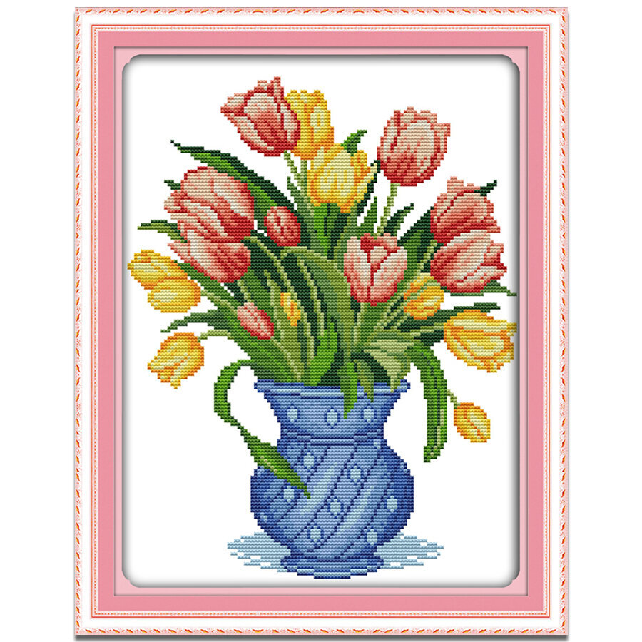 Cross Stitch Set, Tulip, Flower, Printed/Unprinted, 14/11CT, Full Kit ...