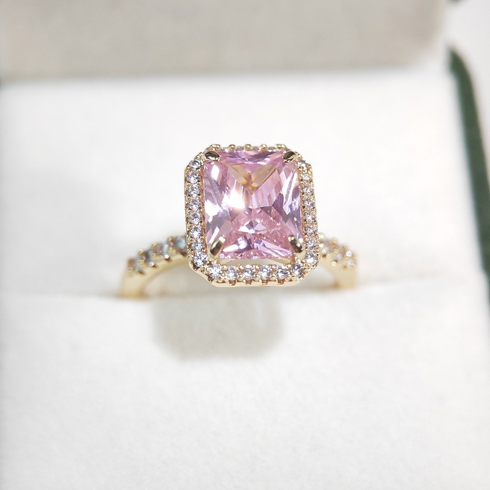 Ice Radiant Cut Pink Quartz Engagement Rings Big Square Princess CZ ...