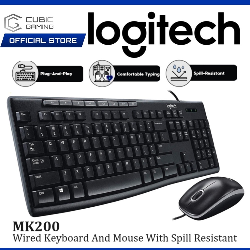 LOGITECH MK200 WIRED MEDIA COMBO QUIET TYPING KEYBOARD MOUSE WITH MEDIA ...