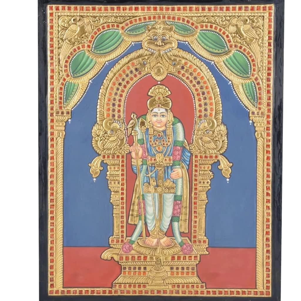 Mangala Arts Raja Alangara Murugan Tanjore Painting, 24 Carat Gold Foil ...
