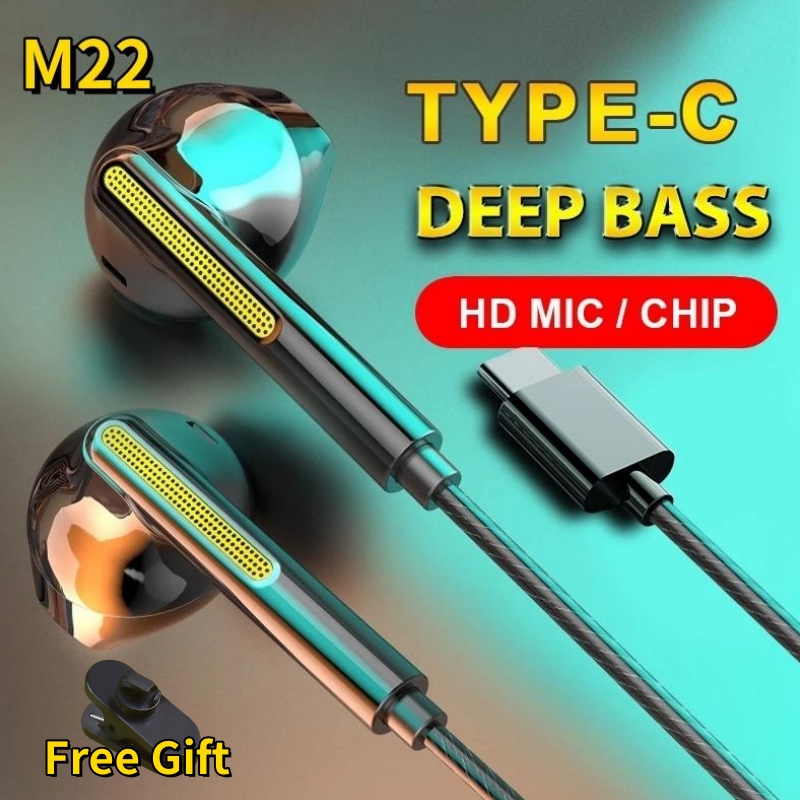 M22 Wired Type C Earphones Noise Reduction Sleeping Earbuds No Delay ...