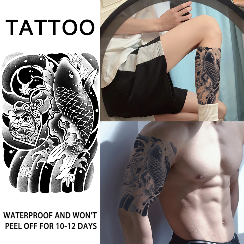 Temporary Tattoo - Waterproof Japanese Carp Arm Sticker, Semi-Permanent ...