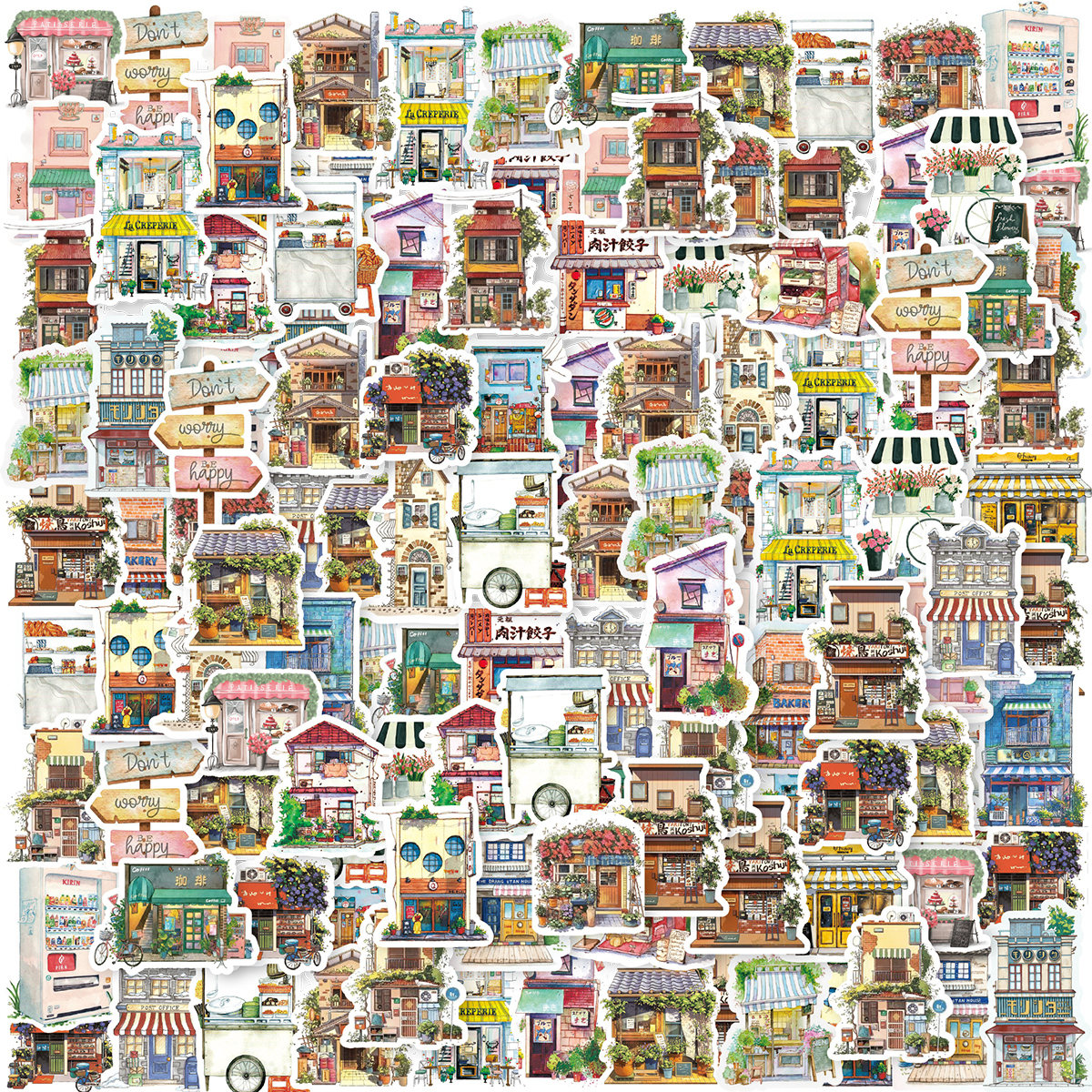 30 PCS Retro Japanese Architecture PVC Boxed Stickers Student DIY ...