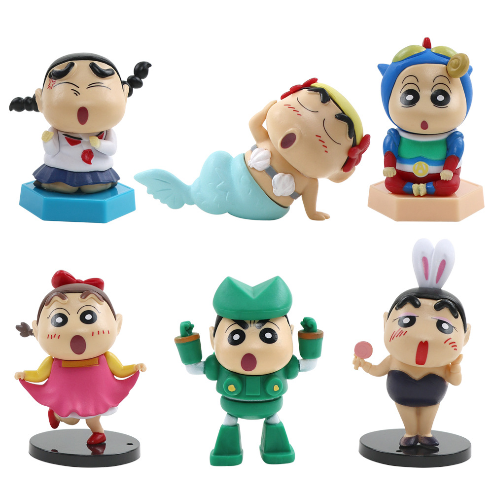 6pcs 9cm Anime Shin-chan Figure Nohara Shinichi Chibi Shin Anime Crayon ...