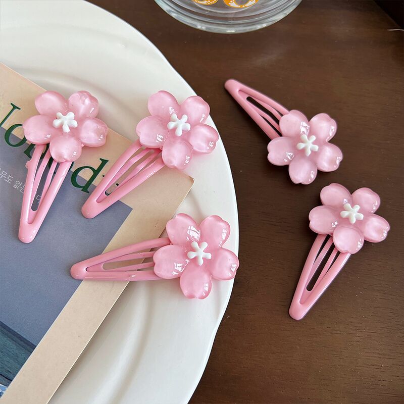 Sweet Pink Cherry Blossom Hair Clip Cute Simple All-Match Female Side ...