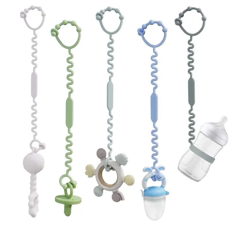 5in1 Silicone Baby Teether & Pacifier Clips Set Adjustable, BPA
