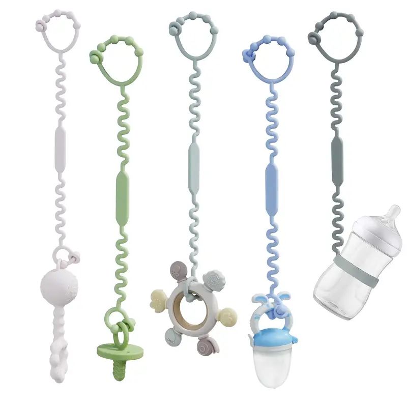 5-in-1 Silicone Baby Teether & Pacifier Clips Set - Adjustable, BPA ...