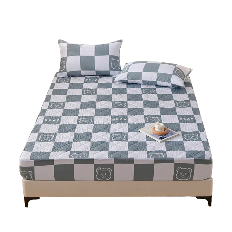 Thick Bed Sheet Mattress Protective Cover Gray Cartoon Pattern