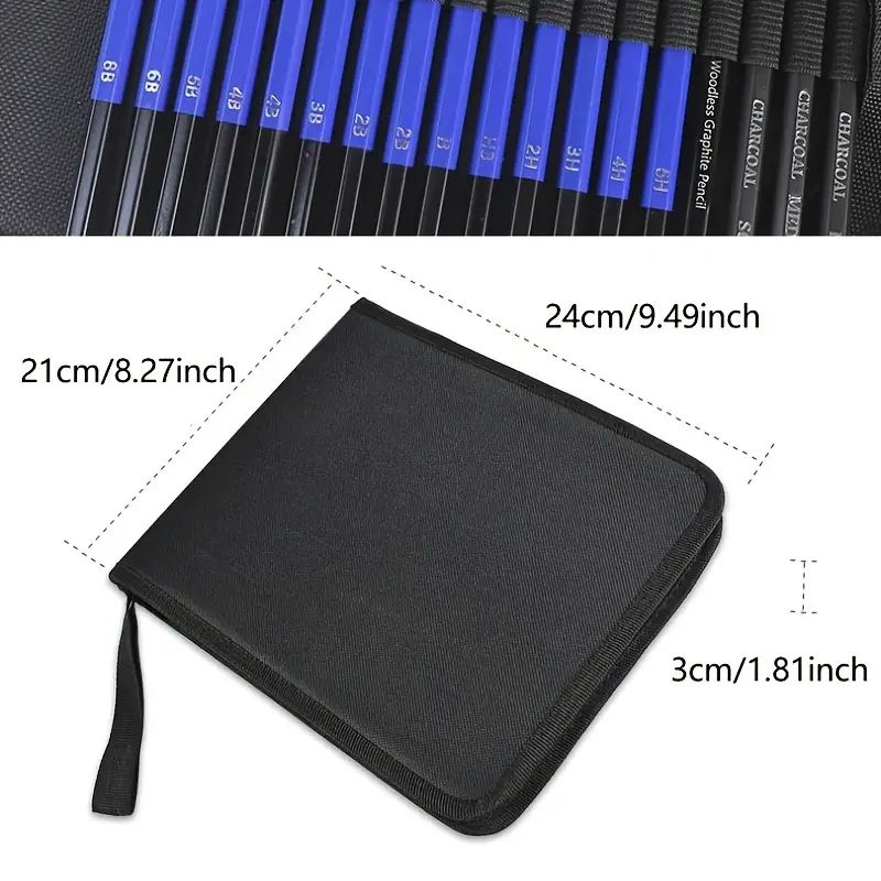 Pro Artist Sketching Kit - 35 Pencils, Portable Zippered Case, Charcoal ...
