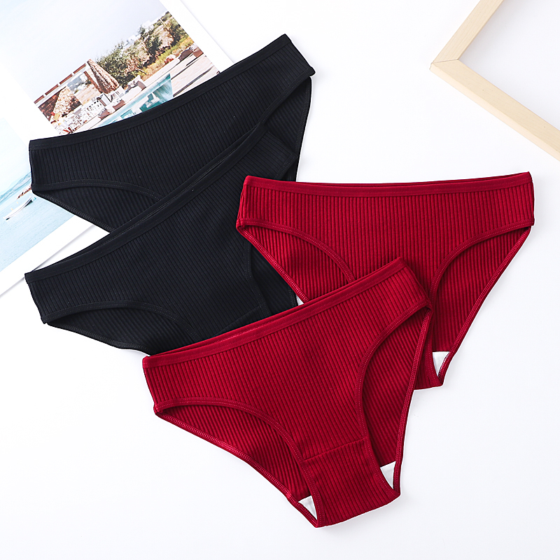 4 Pieces European American Threaded Cotton Comfortable Breathable Ladies Panties Simple Solid 8614