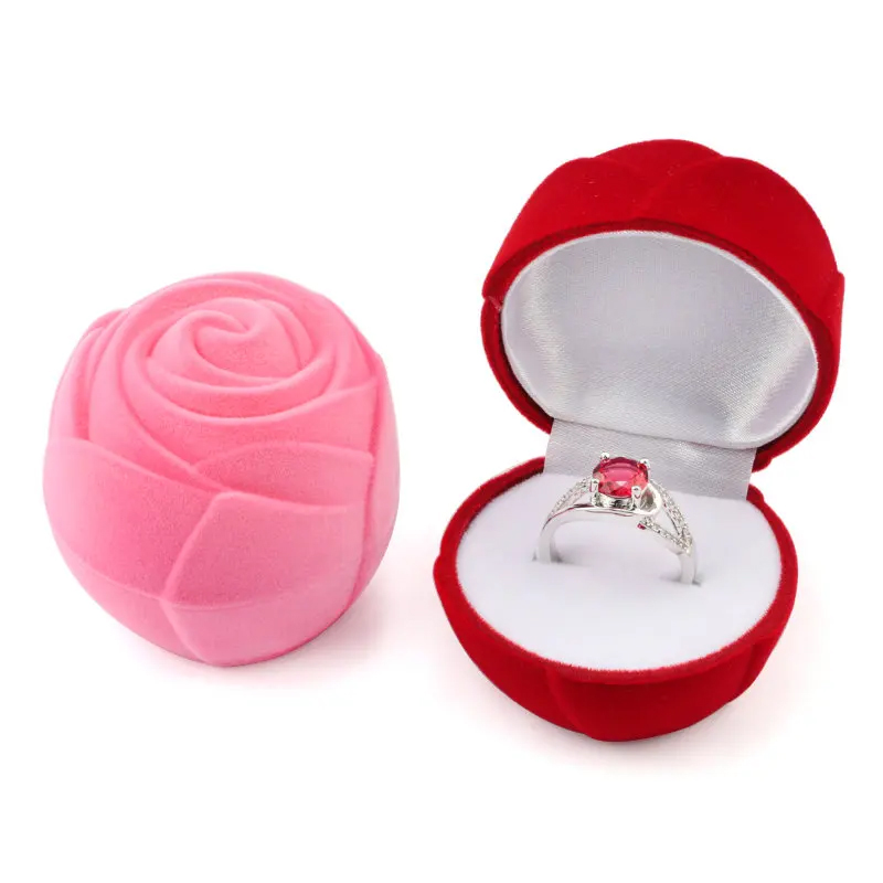 1 Piece Lovely Velvet Gift Box Rose Flower Jewelry Box Wedding Ring Box 