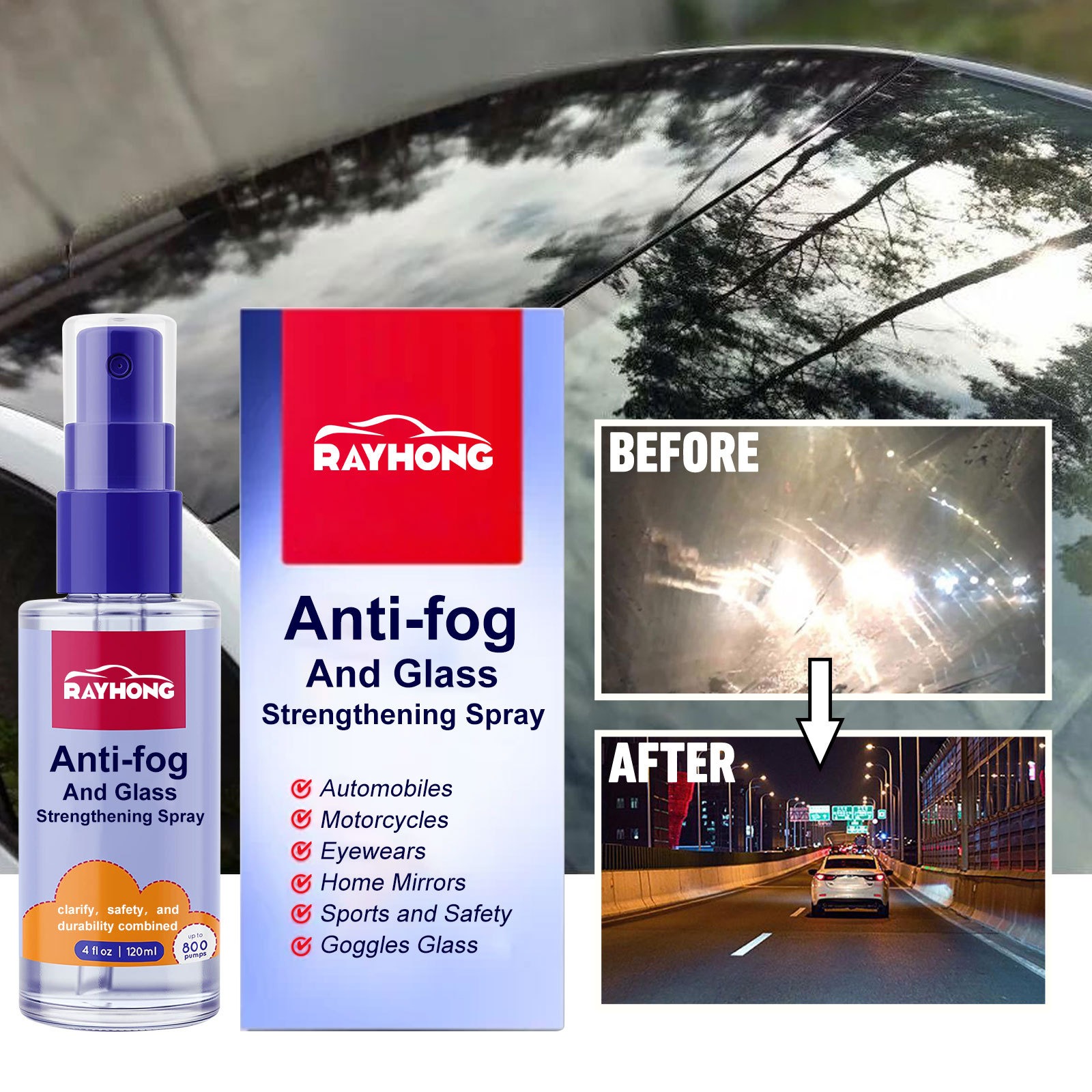 Rayhong Glass Anti Fog Spray Auto Windshield Antifog Coating Agent Glass Window Cleaner