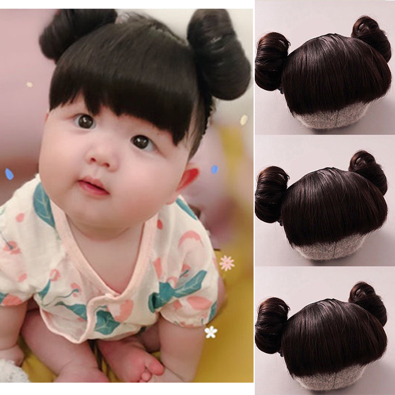 Babys Hair Bun Wig Hair Accessories Cute Baby Wig with Bangs and