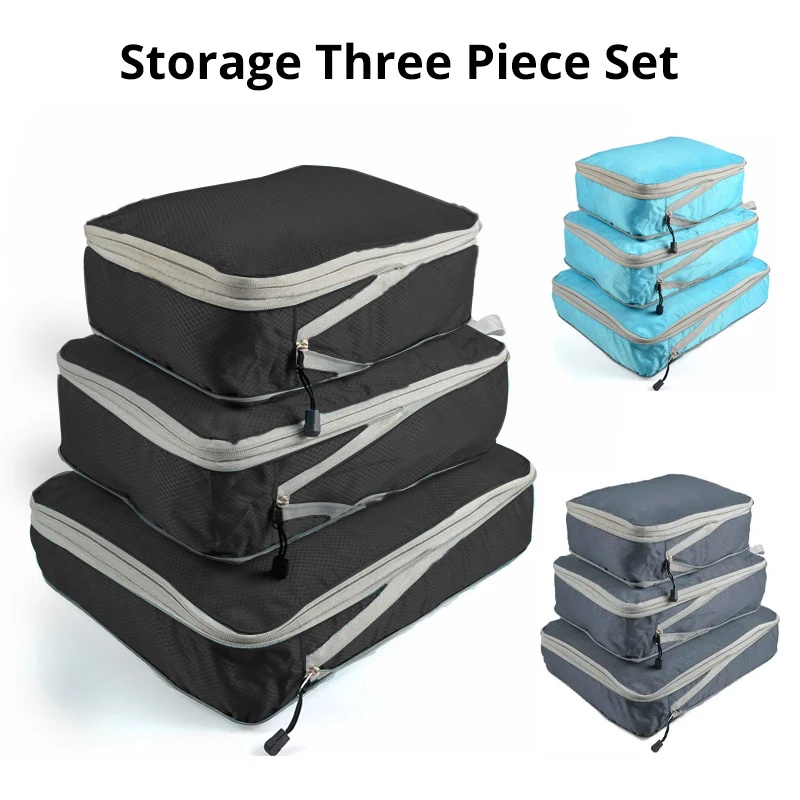 3Pcs/set Black/Blue/Grey Compressible Travel Storage Bag Portable Large ...