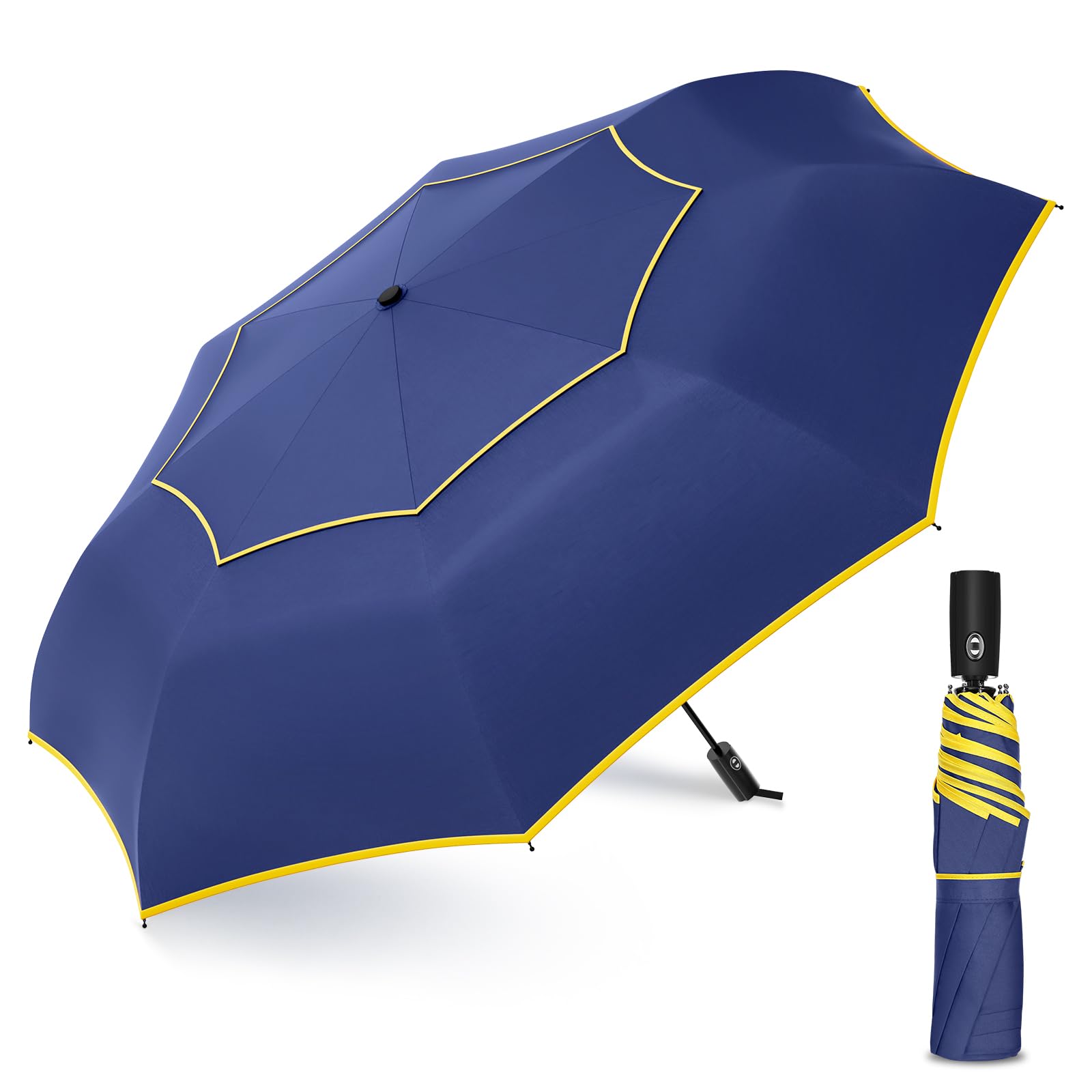Automatic Folding Umbrella – Large UV & Windproof, Compact Travel Size, Gold Star Blue Night Sky Design