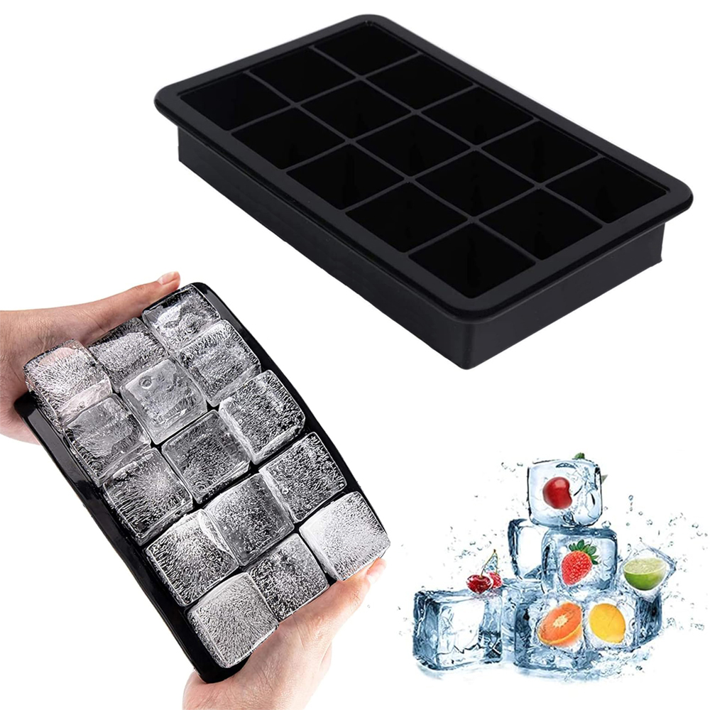 Ice Cube Tray , Silicone Ice Cube Molds, Easy Release 15 Square Ice ...